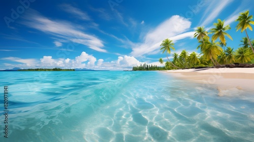 Panoramic view of an idyllic tropical beach at Seychelles