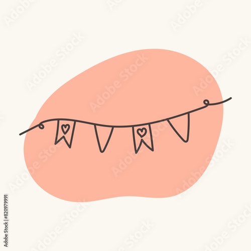 Festive vector party flags. Perfect for Valentine's Day, wedding designs, banner, postcard, poster, party and other decorations.