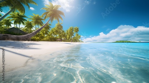 Panoramic view of a beautiful tropical beach in Seychelles