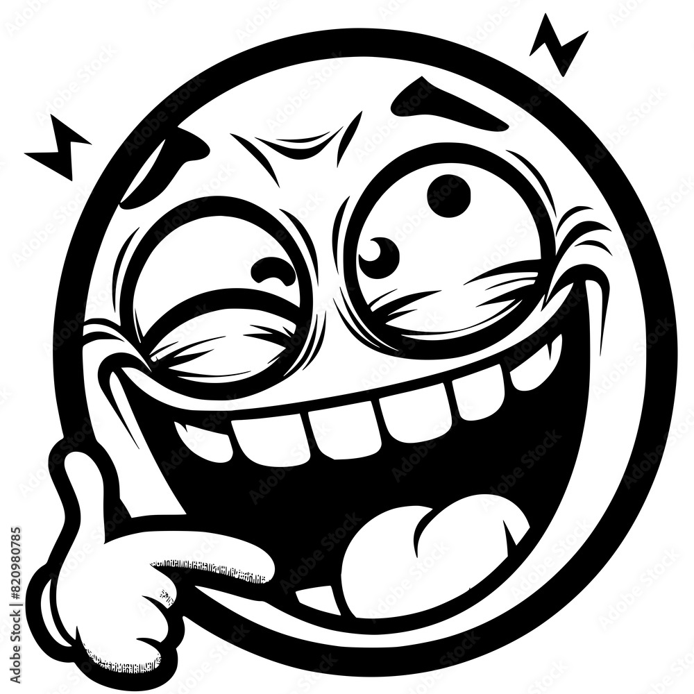 A crazy and funny smiley face in black and white, perfect for emotional expression illustrations, cartoons, humorous designs, and versatile creative projects A crazy and funny smiley face in black and white, perfect for emotional expression illustrations, cartoons, humorous designs, and versatile creative projects