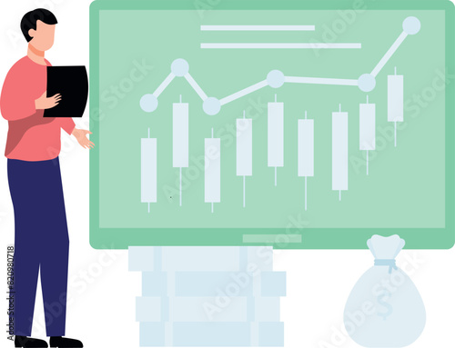 Boy looking at analytical graph.