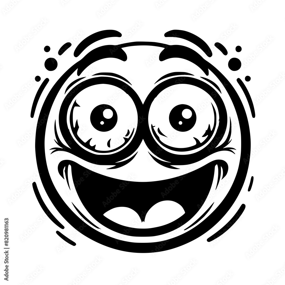 A crazy and funny smiley face in black and white, perfect for emotional expression illustrations, cartoons, humorous designs, and versatile creative projects A crazy and funny smiley face in black and white, perfect for emotional expression illustrations, cartoons, humorous designs, and versatile creative projects