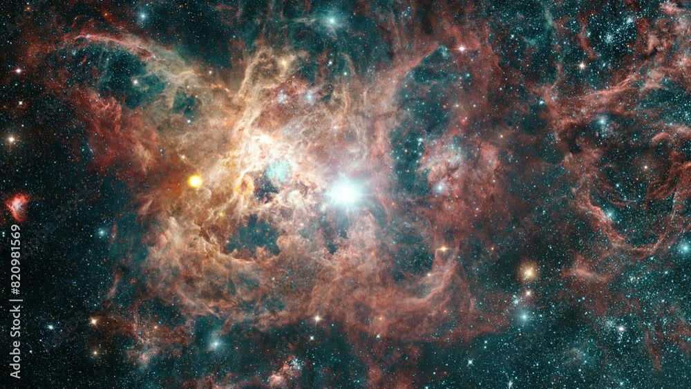 Space Travel The Tarantula Nebula. Space Flight to star field Galaxy and Nebulae deep space exploration. 4K 3D seamless looping Flight to Tarantula Nebula. Elements furnished by NASA image.