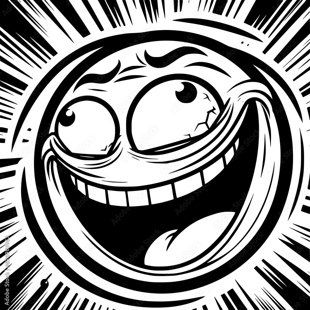 A crazy and funny smiley face in black and white, perfect for emotional expression illustrations, cartoons, humorous designs, and versatile creative projects A crazy and funny smiley face in black and white, perfect for emotional expression illustrations, cartoons, humorous designs, and versatile creative projects