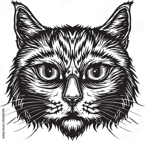 Cute cat face illustration. Greeting card design, print design for t-shirt, template for pet shop logo © MDMASUD