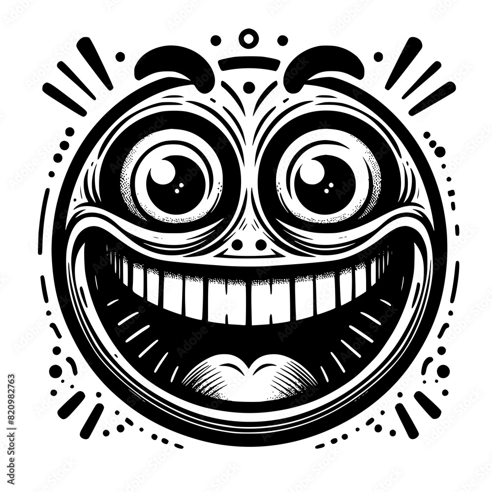 A crazy and funny smiley face in black and white, perfect for emotional expression illustrations, cartoons, humorous designs, and versatile creative projects A crazy and funny smiley face in black and white, perfect for emotional expression illustrations, cartoons, humorous designs, and versatile creative projects