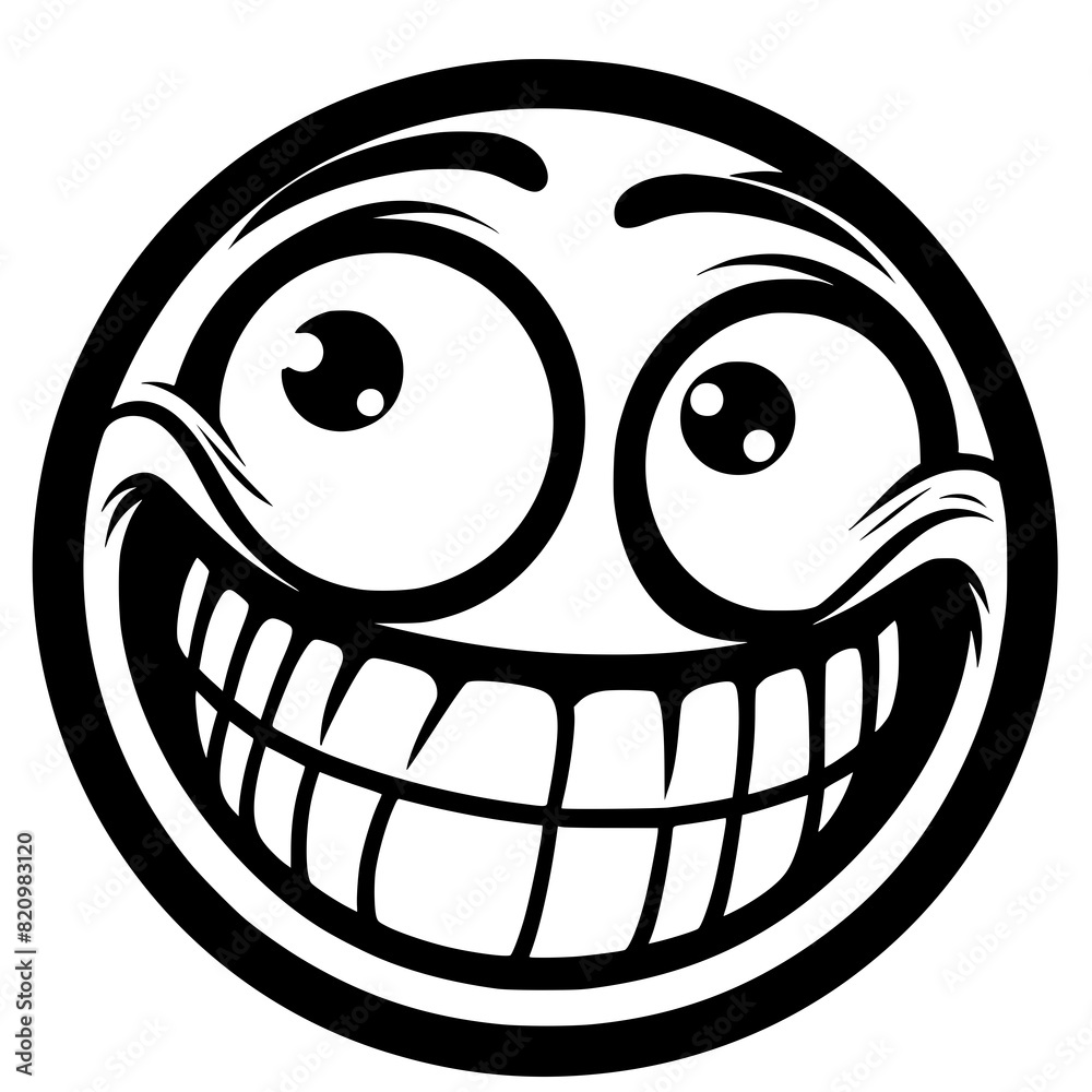 A crazy and funny smiley face in black and white, perfect for emotional expression illustrations, cartoons, humorous designs, and versatile creative projects A crazy and funny smiley face in black and white, perfect for emotional expression illustrations, cartoons, humorous designs, and versatile creative projects