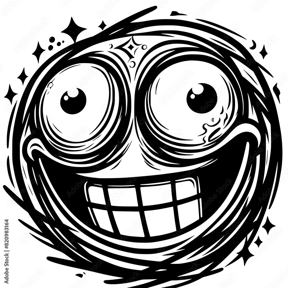 A crazy and funny smiley face in black and white, perfect for emotional expression illustrations, cartoons, humorous designs, and versatile creative projects A crazy and funny smiley face in black and white, perfect for emotional expression illustrations, cartoons, humorous designs, and versatile creative projects