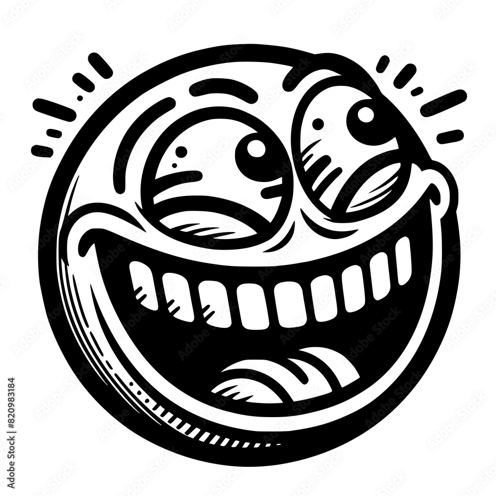 A crazy and funny smiley face in black and white, perfect for emotional expression illustrations, cartoons, humorous designs, and versatile creative projects A crazy and funny smiley face in black and white, perfect for emotional expression illustrations, cartoons, humorous designs, and versatile creative projects