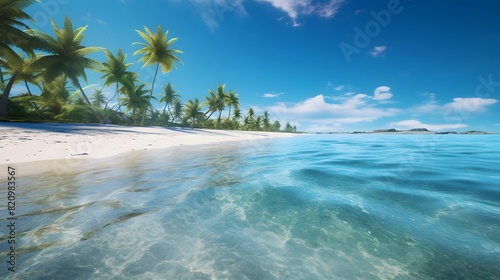 Beautiful panoramic view of a tropical beach with palm trees © Iman