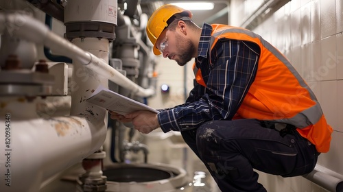 Plumber Inspecting Drains: At a commercial building, a plumber uses specialized equipment to inspect drains and clear any blockages, ensuring the plumbing system functions smoothly 