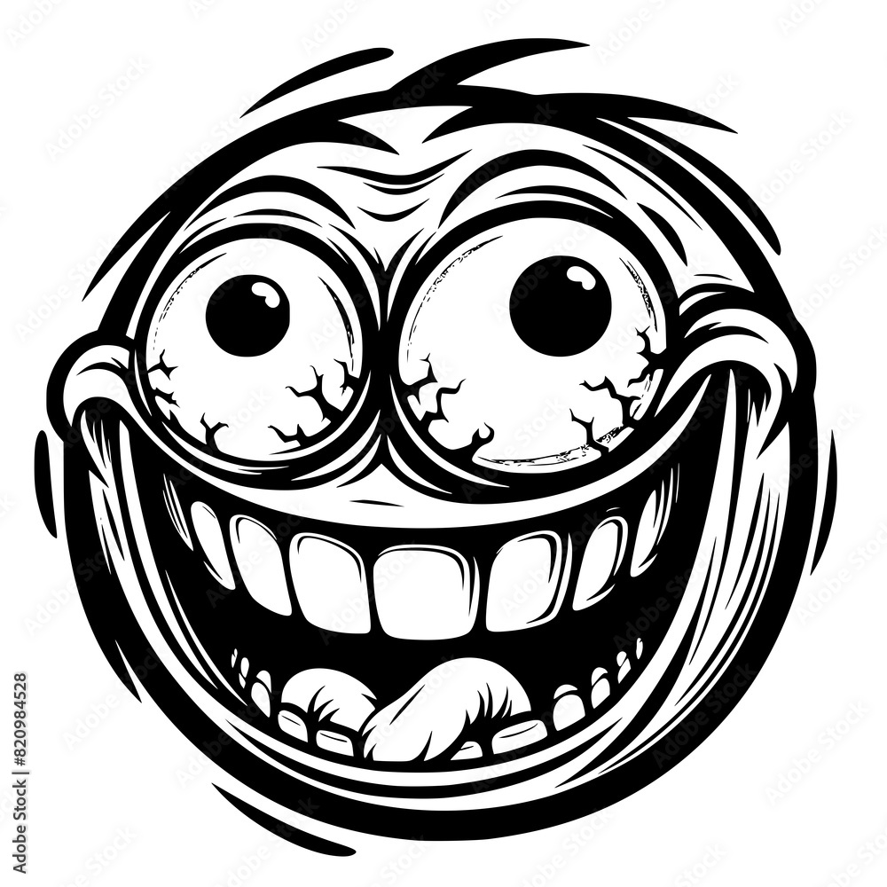 A crazy and funny smiley face in black and white, perfect for emotional expression illustrations, cartoons, humorous designs, and versatile creative projects A crazy and funny smiley face in black and white, perfect for emotional expression illustrations, cartoons, humorous designs, and versatile creative projects