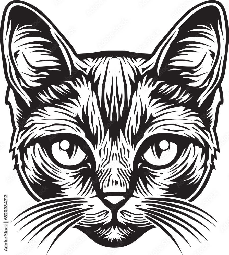 Cute cat face illustration. Greeting card design, print design for t-shirt, template for pet shop logo Cute cat face illustration. Greeting card design, print design for t-shirt, template for pet shop logo