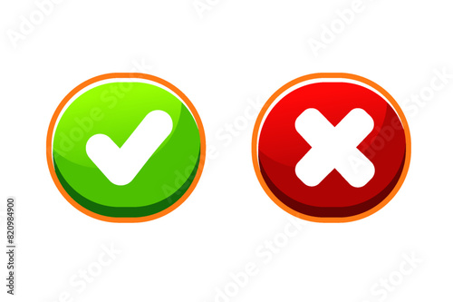 Cross check mark icons, flat round buttons. (ID: 820984900)