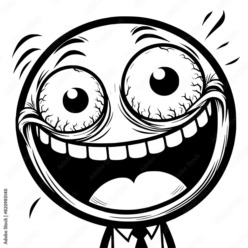 A crazy and funny smiley face in black and white, perfect for emotional expression illustrations, cartoons, humorous designs, and versatile creative projects A crazy and funny smiley face in black and white, perfect for emotional expression illustrations, cartoons, humorous designs, and versatile creative projects