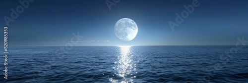 Wallpaper Mural A serene night scene with a large moon illuminating a calm ocean with a sparkling path of light. Torontodigital.ca