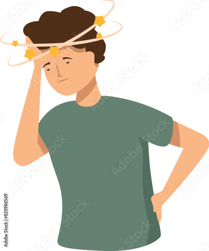 Vector graphic of a cartoon man feeling dizzy with stars circling his head