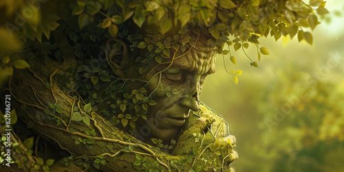 Earthly Connection - Depicting the harmonious unity between a Green Man, his body adorned with foliage photo
