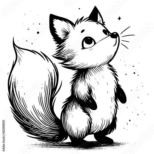 black and white cute fox