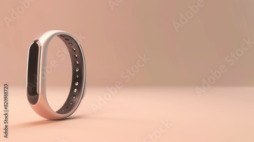 3D Wearable Fitness Tracker on Minimal A sleek fitness tracker band displayed in isolation, rendered in 3D with emphasis on its slim design and smart capabilities The background is photo