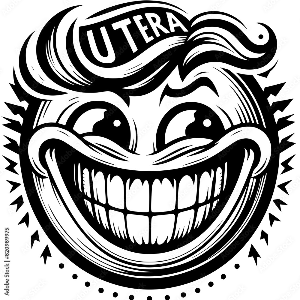 A crazy and funny smiley face in black and white, perfect for emotional expression illustrations, cartoons, humorous designs, and versatile creative projects A crazy and funny smiley face in black and white, perfect for emotional expression illustrations, cartoons, humorous designs, and versatile creative projects