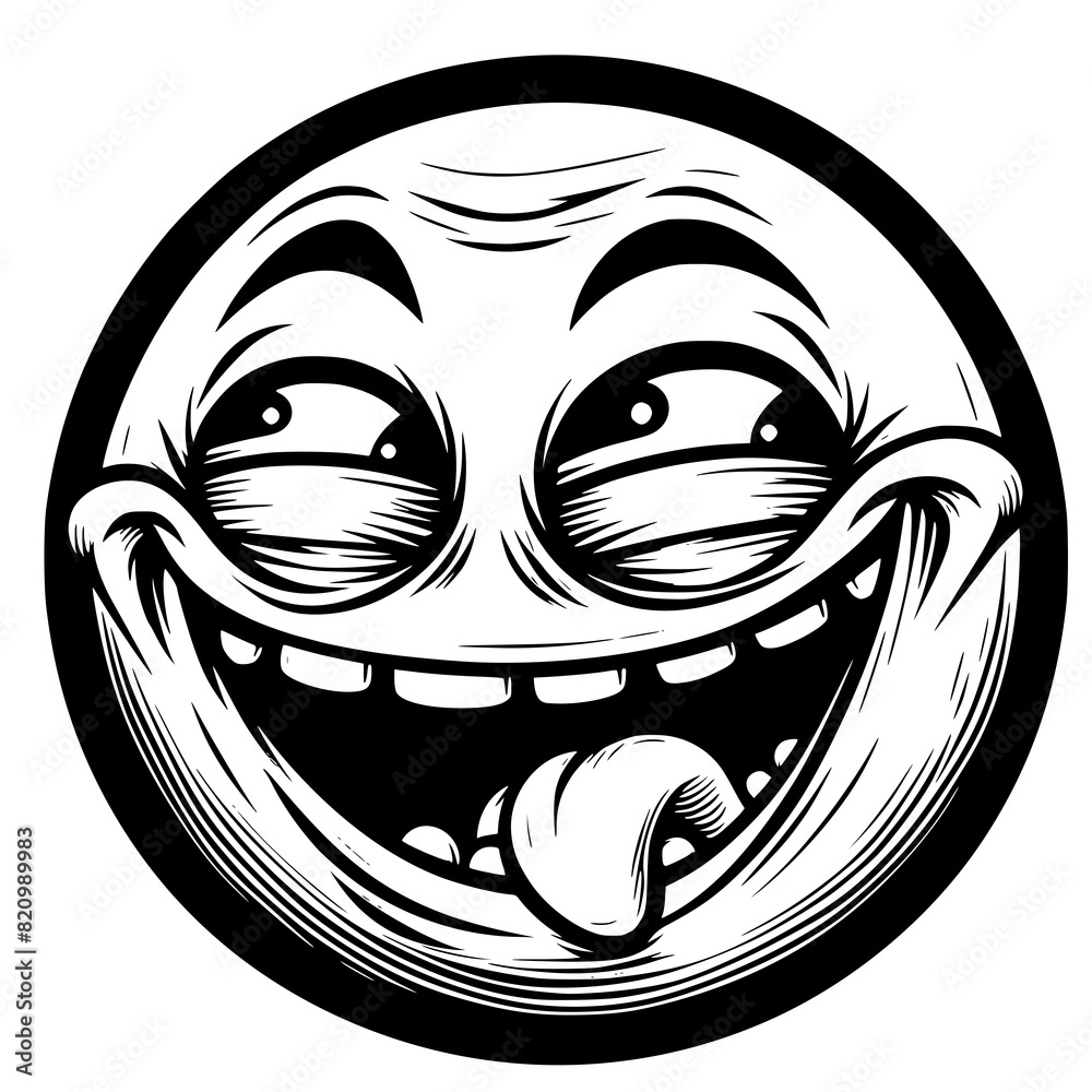 A crazy and funny smiley face in black and white, perfect for emotional expression illustrations, cartoons, humorous designs, and versatile creative projects A crazy and funny smiley face in black and white, perfect for emotional expression illustrations, cartoons, humorous designs, and versatile creative projects