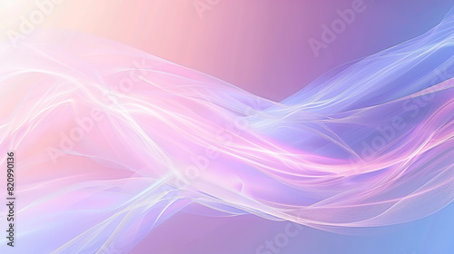 Abstract background with a blue and purple gradient, soft light, curved lines, and smooth curves. The color of the sky is a light pink, creating an elegant atmosphere