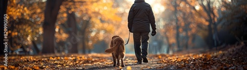 Guide dog navigating a park path with a visually impaired owner, selective focus surreal blend mode amidst natures tranquility photo