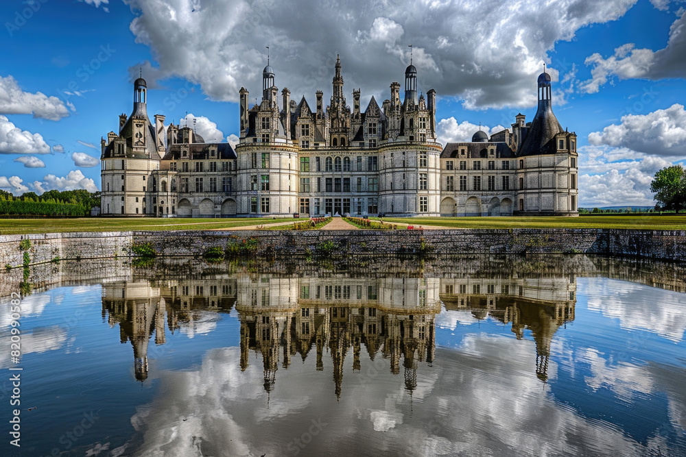 The grand Chateau de Chambord with its French Renaissance architecture in the Loire Valley