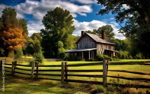 Rustic barn nestled in tranquil countryside setting © Andrii