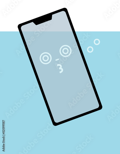 水没して壊れたスマートフォンのイメージイラスト