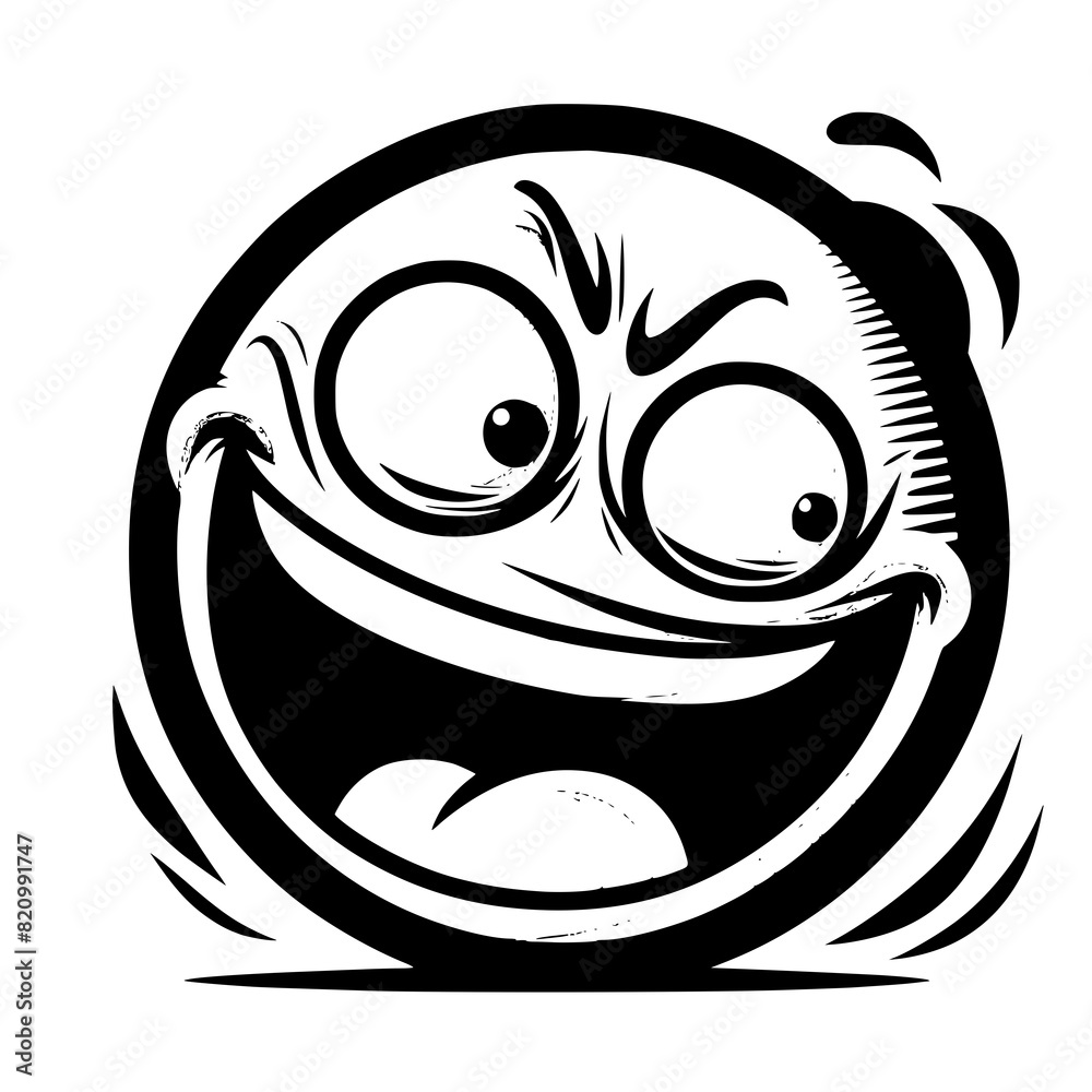 A crazy and funny smiley face in black and white, perfect for emotional expression illustrations, cartoons, humorous designs, and versatile creative projects A crazy and funny smiley face in black and white, perfect for emotional expression illustrations, cartoons, humorous designs, and versatile creative projects