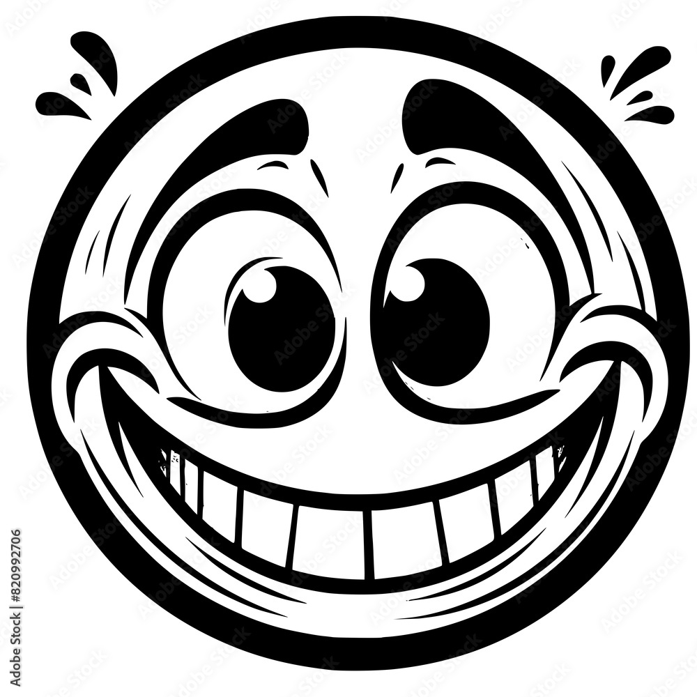 A crazy and funny smiley face in black and white, perfect for emotional expression illustrations, cartoons, humorous designs, and versatile creative projects A crazy and funny smiley face in black and white, perfect for emotional expression illustrations, cartoons, humorous designs, and versatile creative projects
