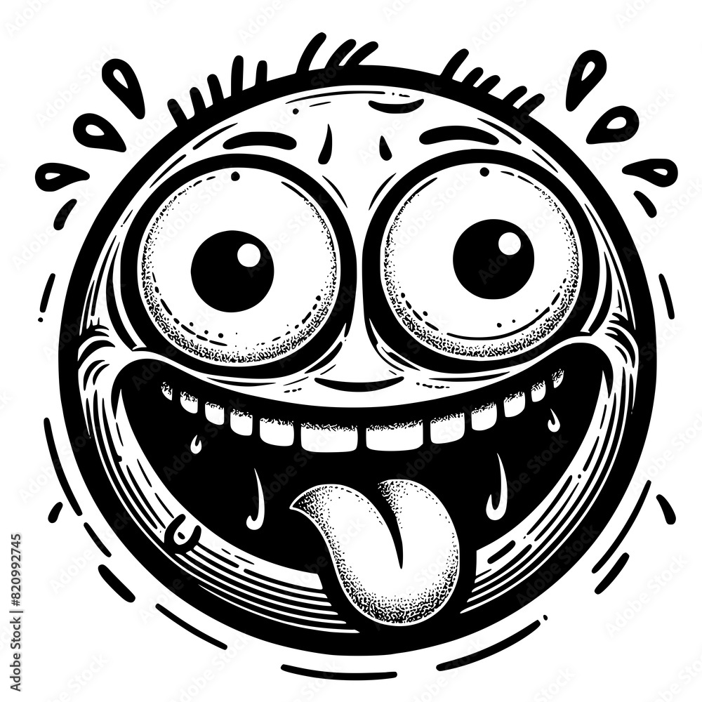 A crazy and funny smiley face in black and white, perfect for emotional expression illustrations, cartoons, humorous designs, and versatile creative projects A crazy and funny smiley face in black and white, perfect for emotional expression illustrations, cartoons, humorous designs, and versatile creative projects