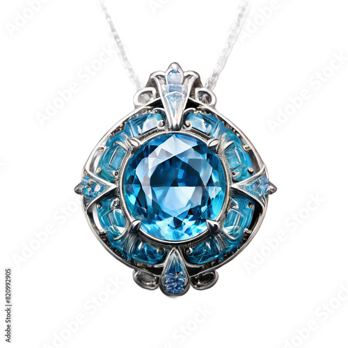 ai-generated item, rare, odd, brilliant aquamarine pendant with light blue hues and faceted surface popular in fine jewelry, j photo