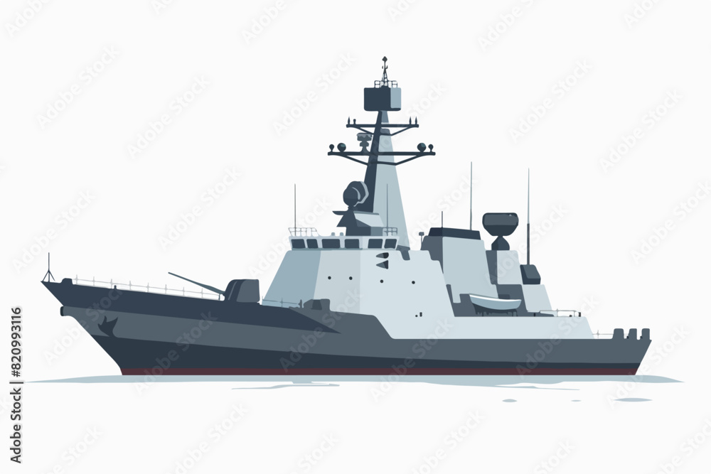 Illustration of a warship on a white background. Warfare. Navy.