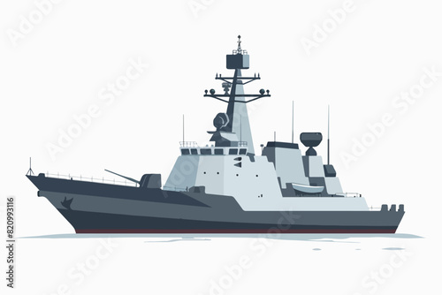 Illustration of a warship on a white background. Warfare. Navy.