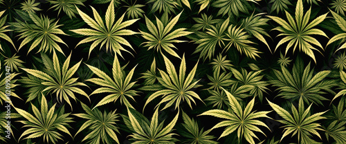 Cannabis texture. Background from cannabis leaves. Green marijuana leaves. Plant banner
