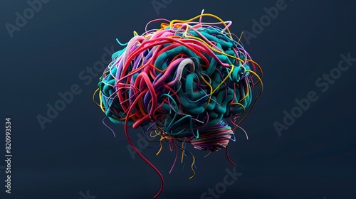 Abstract brain covered with colorful wires photo