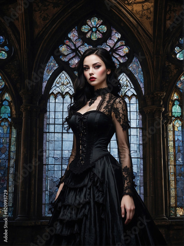 Elegant Woman in Vintage Cathedral