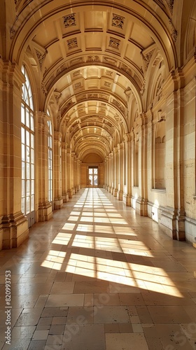 The position of the Louvre, highlighted by the light streaming through the domed windows, emphasizes the ethereal perspective and technical wear