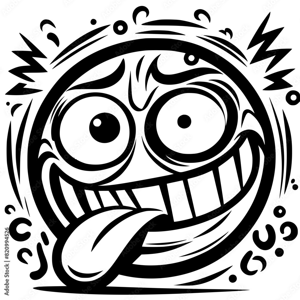 A crazy and funny smiley face in black and white, perfect for emotional expression illustrations, cartoons, humorous designs, and versatile creative projects A crazy and funny smiley face in black and white, perfect for emotional expression illustrations, cartoons, humorous designs, and versatile creative projects