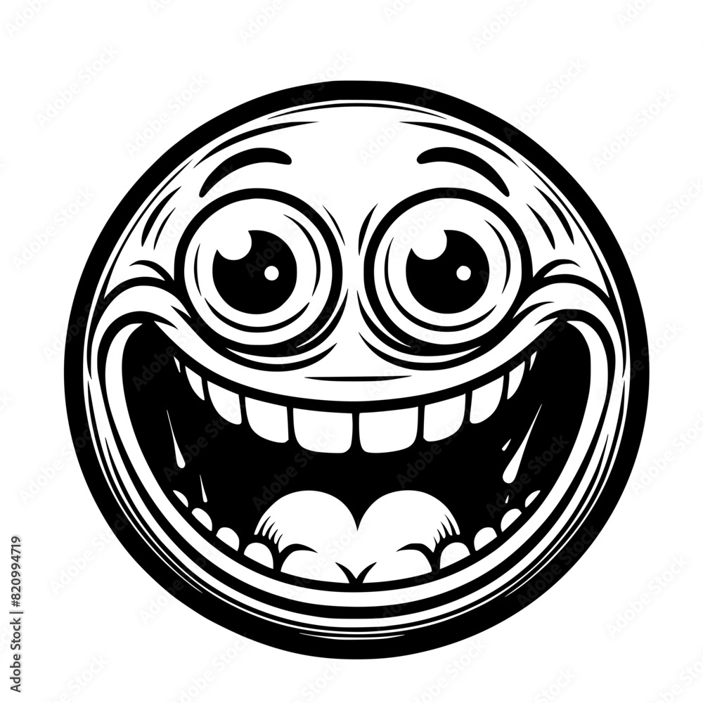A crazy and funny smiley face in black and white, perfect for emotional expression illustrations, cartoons, humorous designs, and versatile creative projects A crazy and funny smiley face in black and white, perfect for emotional expression illustrations, cartoons, humorous designs, and versatile creative projects