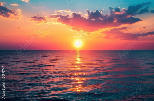 Beautiful sunset over the sea with the sun and clouds in the sky