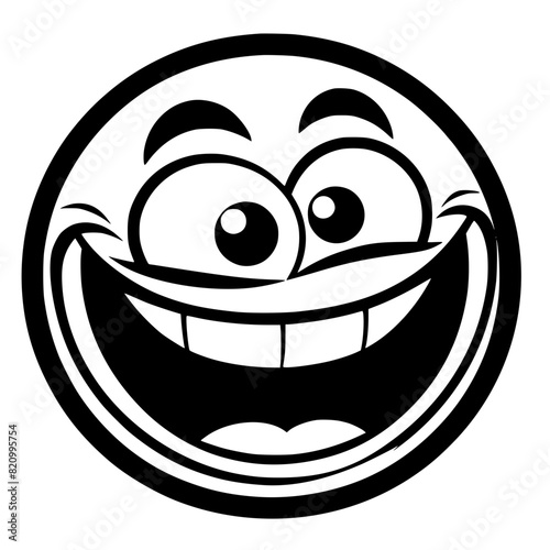 A crazy and funny smiley face in black and white, perfect for emotional expression illustrations, cartoons, humorous designs, and versatile creative projects