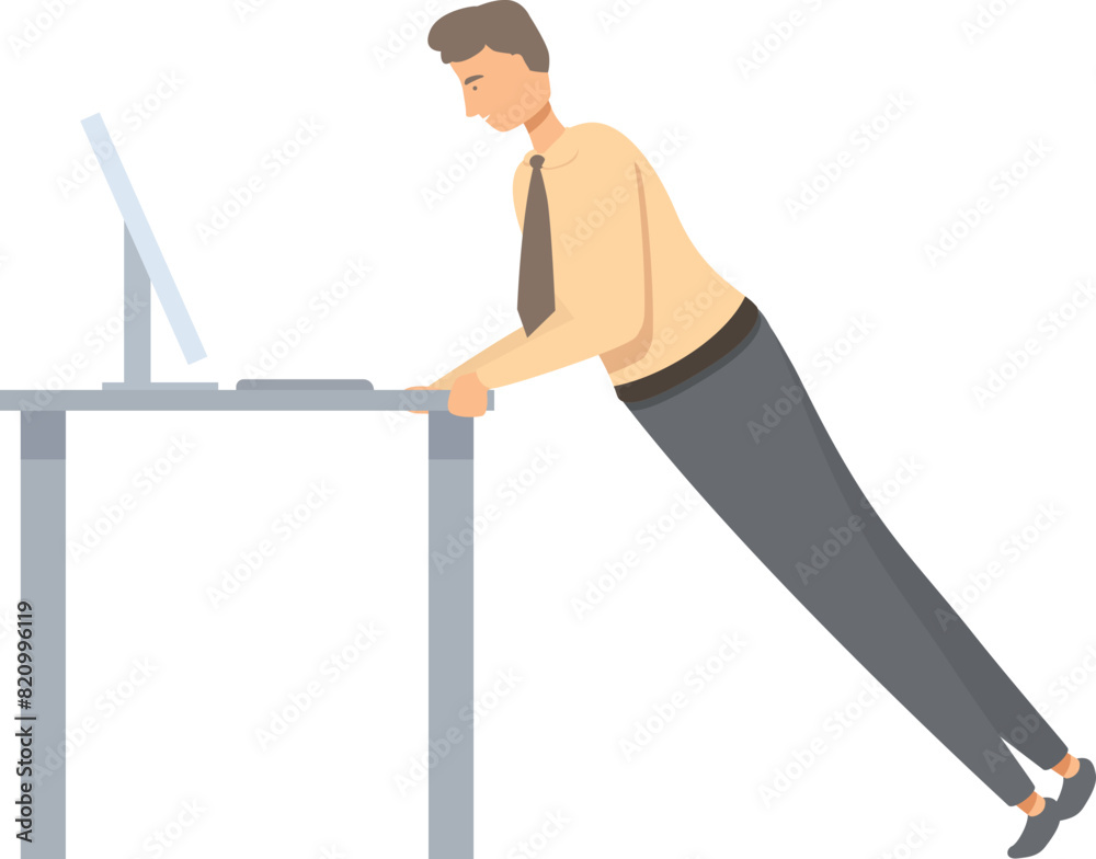 Fototapeta premium Modern professional balances work and health by incorporating incline pushups using an office desk
