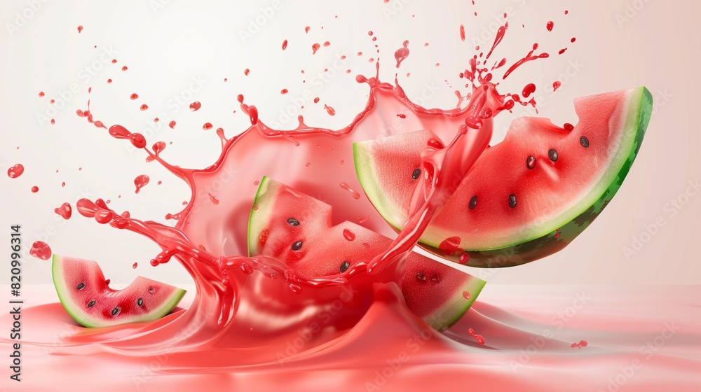 Isolated Photorealistic Watermelon Juice Splash Isolated Photorealistic Watermelon Juice Splash