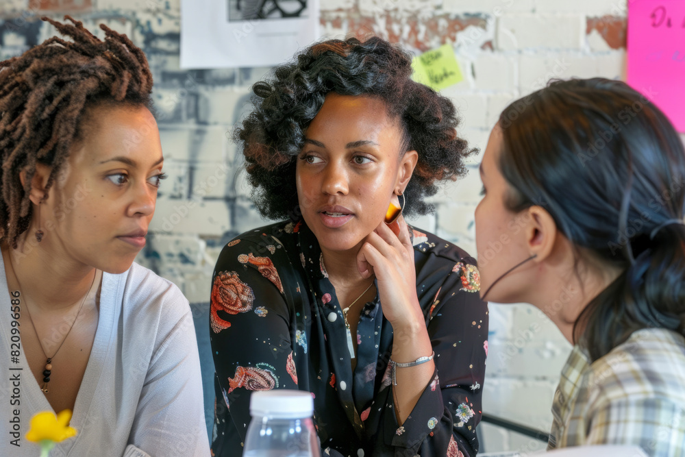 Diverse group of women entrepreneurs collaborating on project.