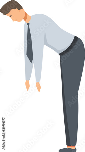 Illustration of a tired or grieving businessman bending forward in a blue shirt and tie