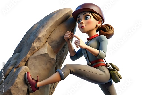 Femme française escaladant des rochers - Illustration 3D